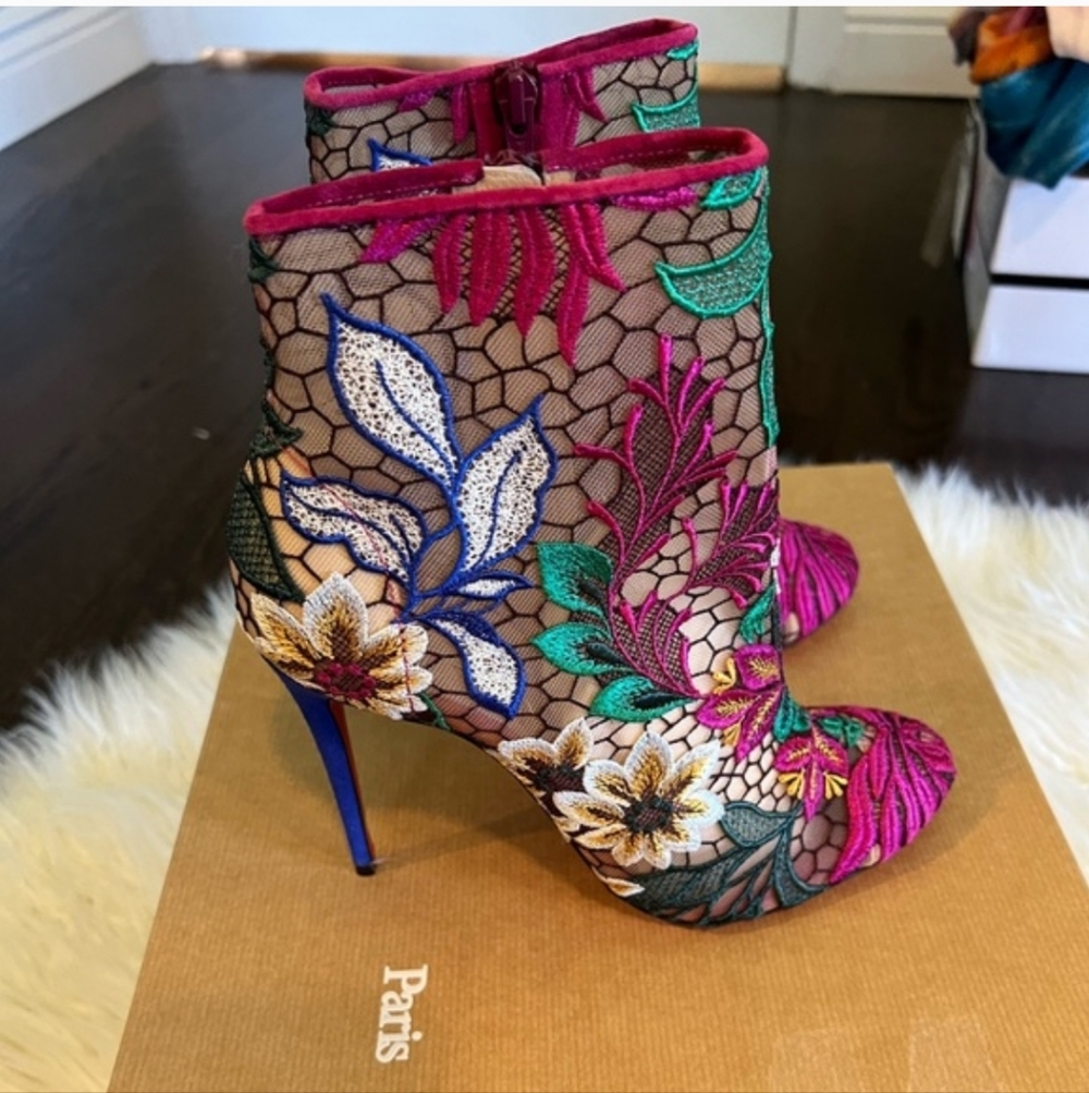 Christian Louboutin Multicolor Floral Heeled Boots